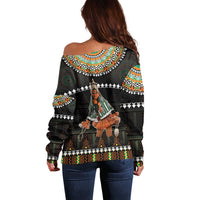 Ivory Coast Festival Of Masks Off Shoulder Sweater Traditional Zaouli Dance LT05 - Wonder Print Shop