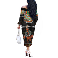 Ivory Coast Festival Of Masks Off The Shoulder Long Sleeve Dress Traditional Zaouli Dance LT05 - Wonder Print Shop