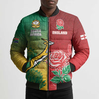 South Africa And England Rugby Custom Bomber Puffer Jacket Springboks And Red Rose Together - Wonder Print Shop