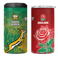 South Africa And England Rugby Custom 4 in 1 Can Cooler Tumbler Springboks And Red Rose Together - Wonder Print Shop