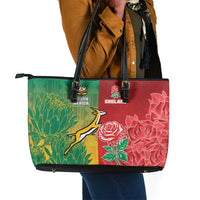 South Africa And England Rugby Leather Tote Bag Springboks And Red Rose Together - Wonder Print Shop