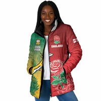 South Africa And England Rugby Custom Padded Jacket Springboks And Red Rose Together - Wonder Print Shop