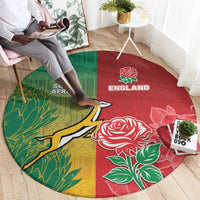 South Africa And England Rugby Round Carpet Springboks And Red Rose Together - Wonder Print Shop