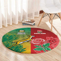 South Africa And England Rugby Round Carpet Springboks And Red Rose Together - Wonder Print Shop