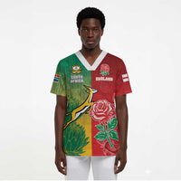 South Africa And England Rugby Custom Scrub Top Springboks And Red Rose Together - Wonder Print Shop