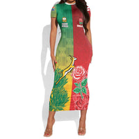 South Africa And England Rugby Custom Short Sleeve Bodycon Dress Springboks And Red Rose Together - Wonder Print Shop