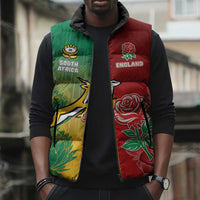 South Africa And England Rugby Custom Sleeveless Puffer Jacket Springboks And Red Rose Together - Wonder Print Shop