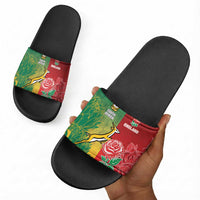 South Africa And England Rugby Slide Sandals Springboks And Red Rose Together - Wonder Print Shop
