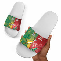 South Africa And England Rugby Slide Sandals Springboks And Red Rose Together - Wonder Print Shop