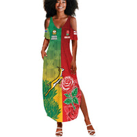 South Africa And England Rugby Custom Summer Maxi Dress Springboks And Red Rose Together - Wonder Print Shop