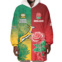 South Africa And England Rugby Custom Wearable Blanket Hoodie Springboks And Red Rose Together - Wonder Print Shop
