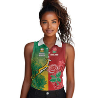 South Africa And England Rugby Custom Women Sleeveless Polo Shirt Springboks And Red Rose Together - Wonder Print Shop