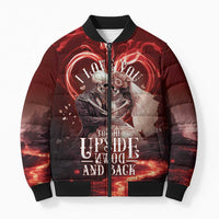 Skull Valentines Day Bomber Puffer Jacket I Love You To The Upside Down And Back