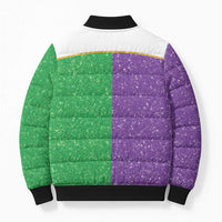 Mardi Gras Crown Bomber Puffer Jacket Western Yoke Glitter Style