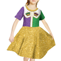 Mardi Gras Crown Kid Short Sleeve Dress Western Yoke Glitter Style
