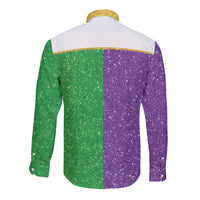 Mardi Gras Crown Long Sleeve Button Shirt Western Yoke Glitter Style