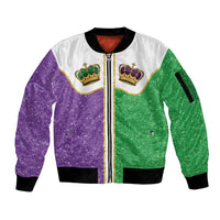 Mardi Gras Crown Sleeve Zip Bomber Jacket Western Yoke Glitter Style