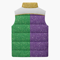 Mardi Gras Crown Sleeveless Puffer Jacket Western Yoke Glitter Style