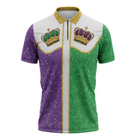 Mardi Gras Crown Zipper Polo Shirt Western Yoke Glitter Style