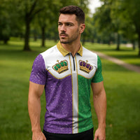 Mardi Gras Crown Zipper Polo Shirt Western Yoke Glitter Style