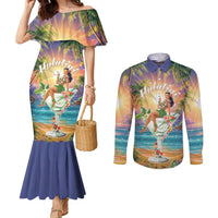Aloha Hawaii Couples Matching Mermaid Dress and Long Sleeve Button Shirt Hula Martini Tropical Vibes - Wonder Print Shop
