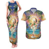 Aloha Hawaii Couples Matching Tank Maxi Dress and Hawaiian Shirt Hula Martini Tropical Vibes - Wonder Print Shop