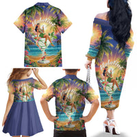 Aloha Hawaii Family Matching Off The Shoulder Long Sleeve Dress and Hawaiian Shirt Hula Martini Tropical Vibes - Wonder Print Shop