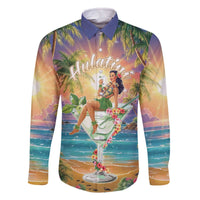 Aloha Hawaii Family Matching Off The Shoulder Long Sleeve Dress and Hawaiian Shirt Hula Martini Tropical Vibes - Wonder Print Shop