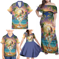 Aloha Hawaii Family Matching Off Shoulder Maxi Dress and Hawaiian Shirt Hula Martini Tropical Vibes - Wonder Print Shop