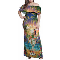 Aloha Hawaii Family Matching Off Shoulder Maxi Dress and Hawaiian Shirt Hula Martini Tropical Vibes - Wonder Print Shop
