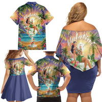 Aloha Hawaii Family Matching Off Shoulder Short Dress and Hawaiian Shirt Hula Martini Tropical Vibes - Wonder Print Shop