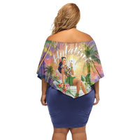 Aloha Hawaii Family Matching Off Shoulder Short Dress and Hawaiian Shirt Hula Martini Tropical Vibes - Wonder Print Shop