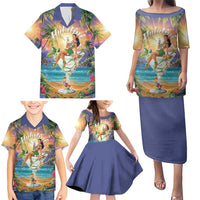 Aloha Hawaii Family Matching Puletasi and Hawaiian Shirt Hula Martini Tropical Vibes - Wonder Print Shop