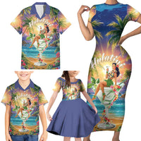 Aloha Hawaii Family Matching Short Sleeve Bodycon Dress and Hawaiian Shirt Hula Martini Tropical Vibes - Wonder Print Shop
