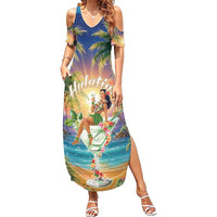 Aloha Hawaii Family Matching Summer Maxi Dress and Hawaiian Shirt Hula Martini Tropical Vibes - Wonder Print Shop