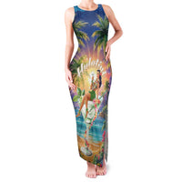 Aloha Hawaii Family Matching Tank Maxi Dress and Hawaiian Shirt Hula Martini Tropical Vibes - Wonder Print Shop