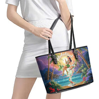 Aloha Hawaii Leather Tote Bag Hula Martini Tropical Vibes - Wonder Print Shop