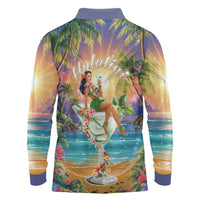Aloha Hawaii Long Sleeve Polo Shirt Hula Martini Tropical Vibes - Wonder Print Shop