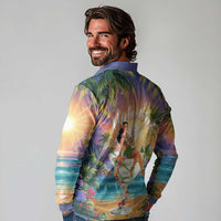 Aloha Hawaii Long Sleeve Polo Shirt Hula Martini Tropical Vibes - Wonder Print Shop