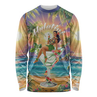 Aloha Hawaii Long Sleeve Shirt Hula Martini Tropical Vibes - Wonder Print Shop