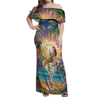 Aloha Hawaii Off Shoulder Maxi Dress Hula Martini Tropical Vibes - Wonder Print Shop