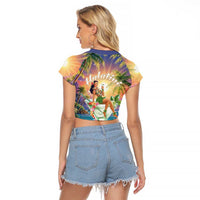 Aloha Hawaii Raglan Cropped T Shirt Hula Martini Tropical Vibes - Wonder Print Shop