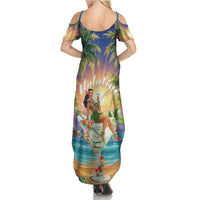 Aloha Hawaii Summer Maxi Dress Hula Martini Tropical Vibes - Wonder Print Shop