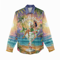 Aloha Hawaii Women Casual Shirt Hula Martini Tropical Vibes - Wonder Print Shop