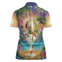 Aloha Hawaii Women Polo Shirt Hula Martini Tropical Vibes - Wonder Print Shop