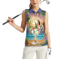 Aloha Hawaii Women Sleeveless Polo Shirt Hula Martini Tropical Vibes - Wonder Print Shop