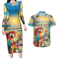 Hawaii Parrot Couples Matching Long Sleeve Bodycon Dress and Hawaiian Shirt Im Not Waiting Till 5 Oclock - Wonder Print Shop