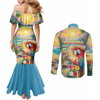 Hawaii Parrot Couples Matching Mermaid Dress and Long Sleeve Button Shirt Im Not Waiting Till 5 Oclock