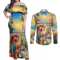 Hawaii Parrot Couples Matching Off Shoulder Maxi Dress and Long Sleeve Button Shirt Im Not Waiting Till 5 Oclock - Wonder Print Shop