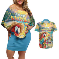 Hawaii Parrot Couples Matching Off Shoulder Short Dress and Hawaiian Shirt Im Not Waiting Till 5 Oclock - Wonder Print Shop